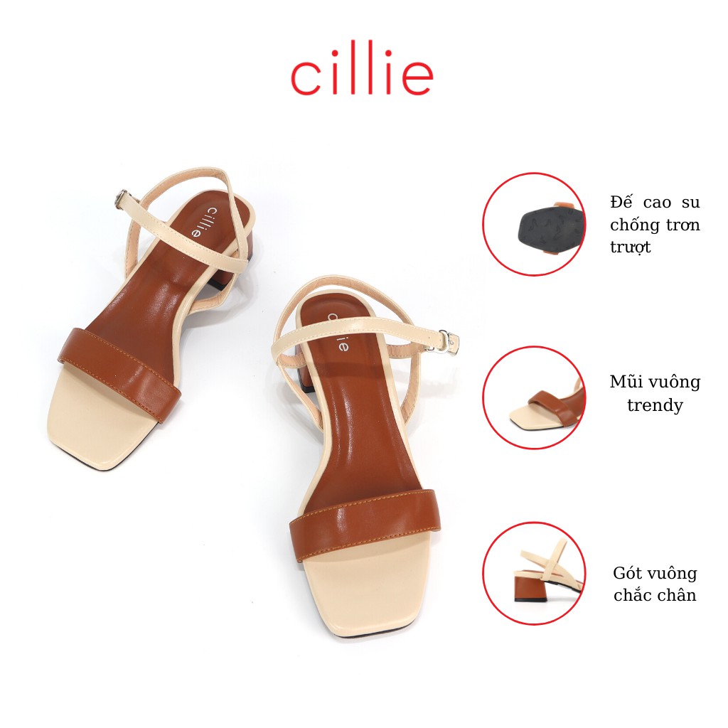 Giày nữ sandal cao gót Cillie quai ngang gót trụ cao 4p trendy 2022 mang đi chơi đi làm công sở