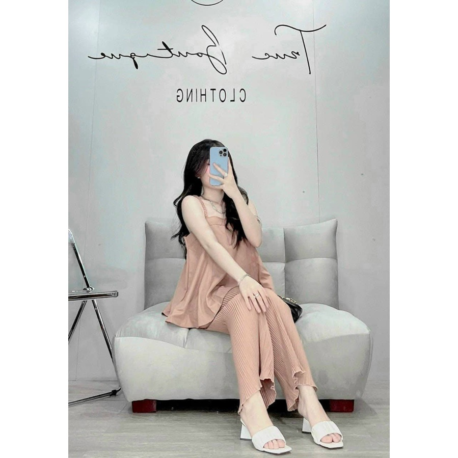 SET BỘ NỮ ÁO 2 DÂY DÁNG BABYDOLL QUẦN DÀI ỐNG RỘNG XẾP LI CỰC XINH