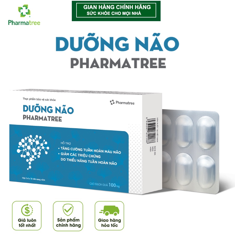 Hoạt huyết dưỡng não Ginkgo Biloba giảm đau nửa đầu, hoa mắt, chóng mặt - Hộp 20 viên- Dưỡng Não Pharmatree