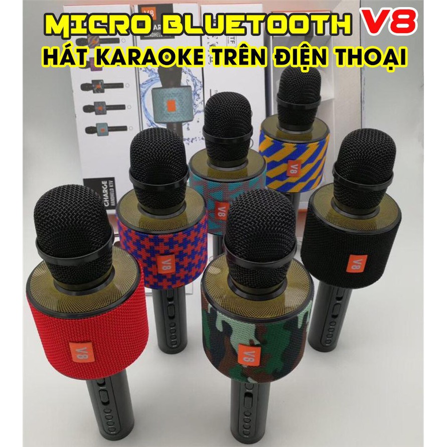 Micro không dây Karaoke trên điện thoại kèm loa bluetooth V8