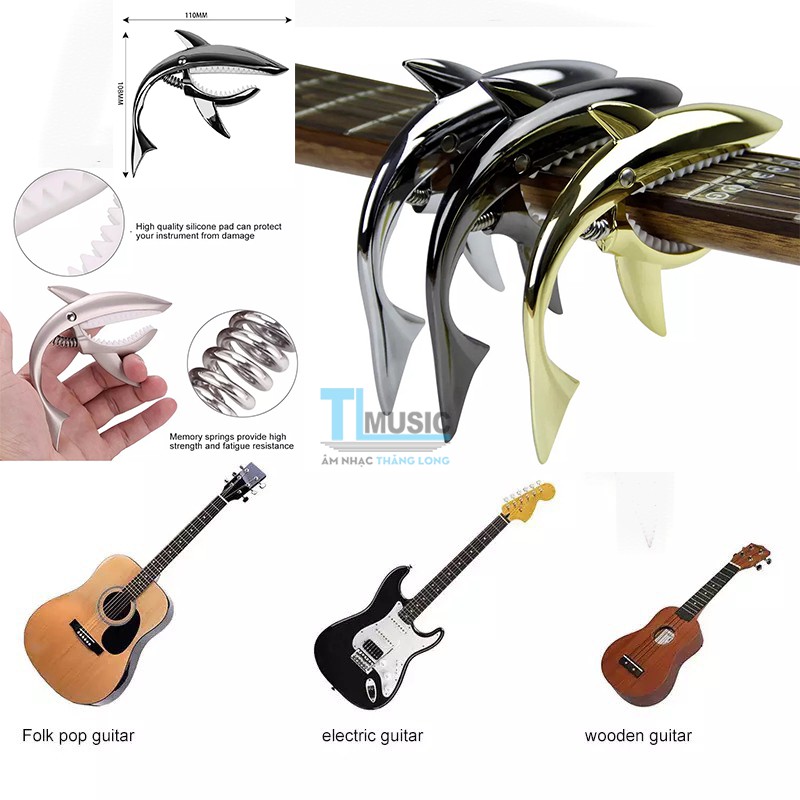 Kẹp( capo) guitar cá mập kim loại cao cấp GC-02 dành cho đàn ghita acoustic, classic,electric,ukulele..(KÈM TÚI ĐỰNG)