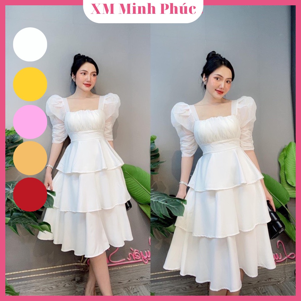 Đầm Thiết Kế Dự Tiệc Sang Trọng, Váy Đầm Nữ Dáng Dài Cổ Vuông Tay Phồng Phân Tầng Điệu Đà Nữ Tính Mặc Đi Đám Cưới- Tiệc