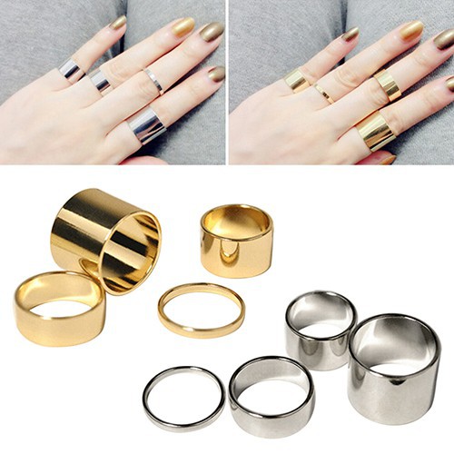 Bộ bốn nhẫn kiểu mạ vàng và mạ bạc đầy quyến rũ theo phong cách đơn giản dành cho nam và nữ