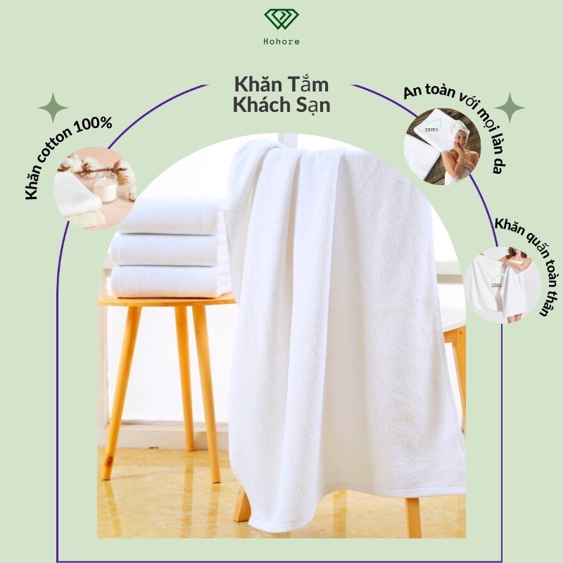 Khăn tắm trắng cho khách sạn, Khăn quấn toàn thân chất liệu cotton 100% thấm hút tốt khăn 60x120, 65x130, 70x140
