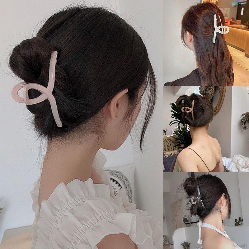 Kẹp Tóc Nhựa Màu Trơn Phong Cách Retro Thanh Lịch Cho Nữ