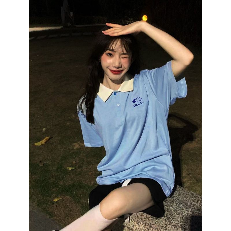 Áo thun ❤ kèm ảnh thật❤polo tay lỡ unisex đám mây