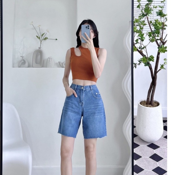 Quần short jean nữ lai tua phong cách Hàn Quốc xinh xắn có Bigsize