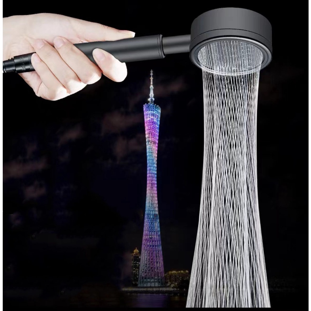 Bộ vòi sen tăng áp inox 304 sơn tĩnh điện Đen - chống rỉ sét, Tia nước xoáy hình tháp (tay sen + dây đen + cài đen)