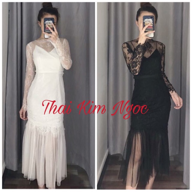 Đầm dự tiệc đuôi cá dài tay sang chảnh ẢNH THẬT mi