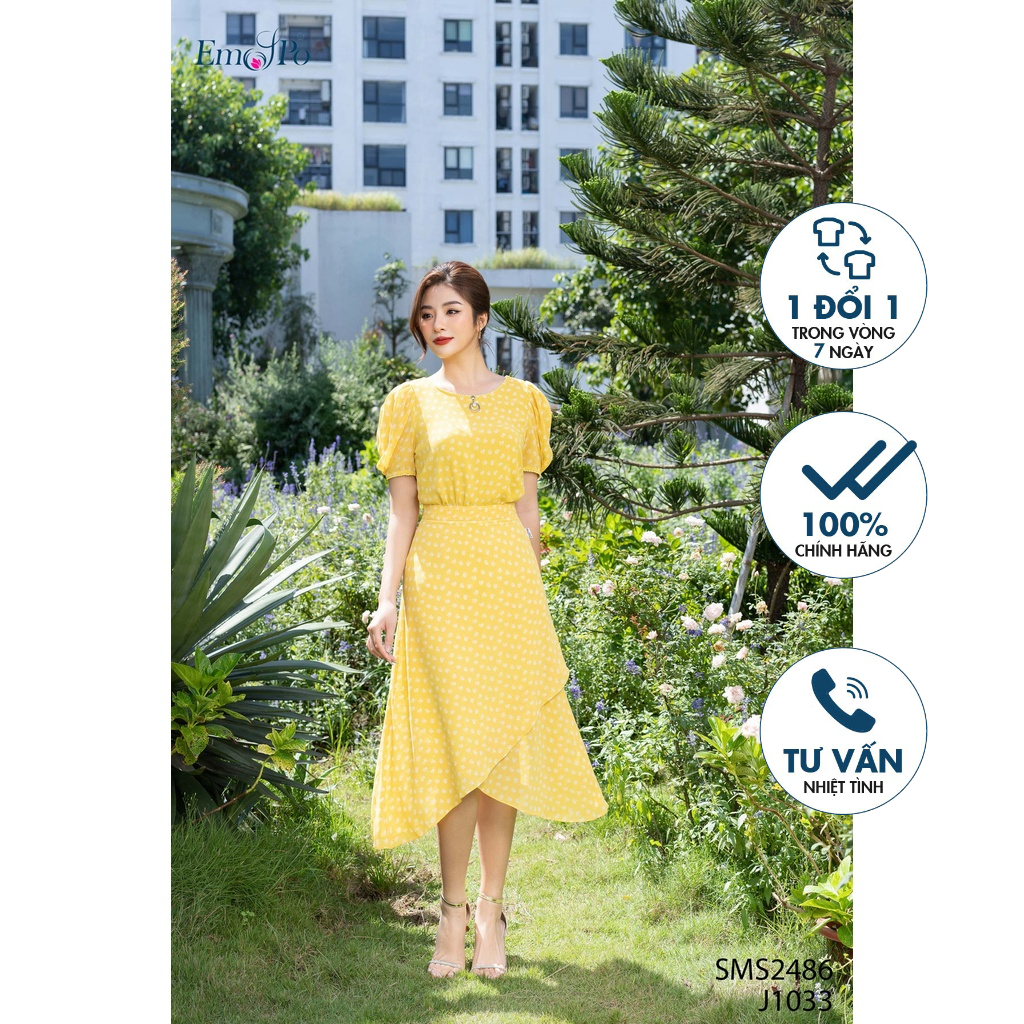 Chân váy hoa nhí xòe có vạt chéo hai bên Emspo J1033