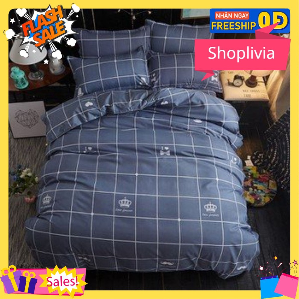 Ga trải giường Kẻ karo vương miện,đủ kích thước 1m,1m2,1m4,1m5,1m6,1m8