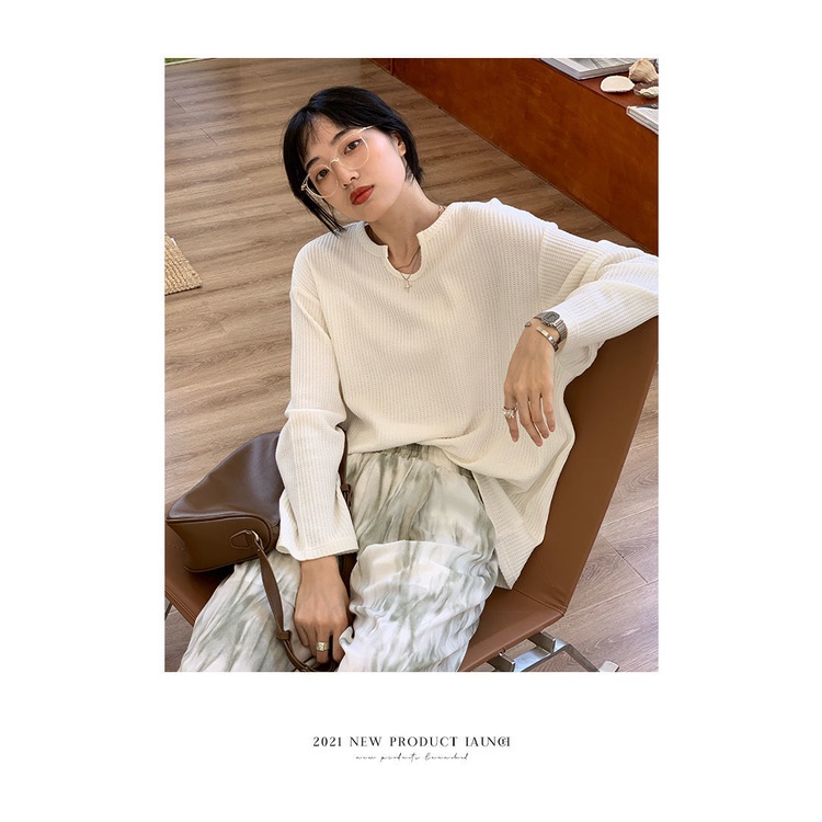 Áo thun dài tay cổ chữ u thiết kế mới thời trang dành cho nữ