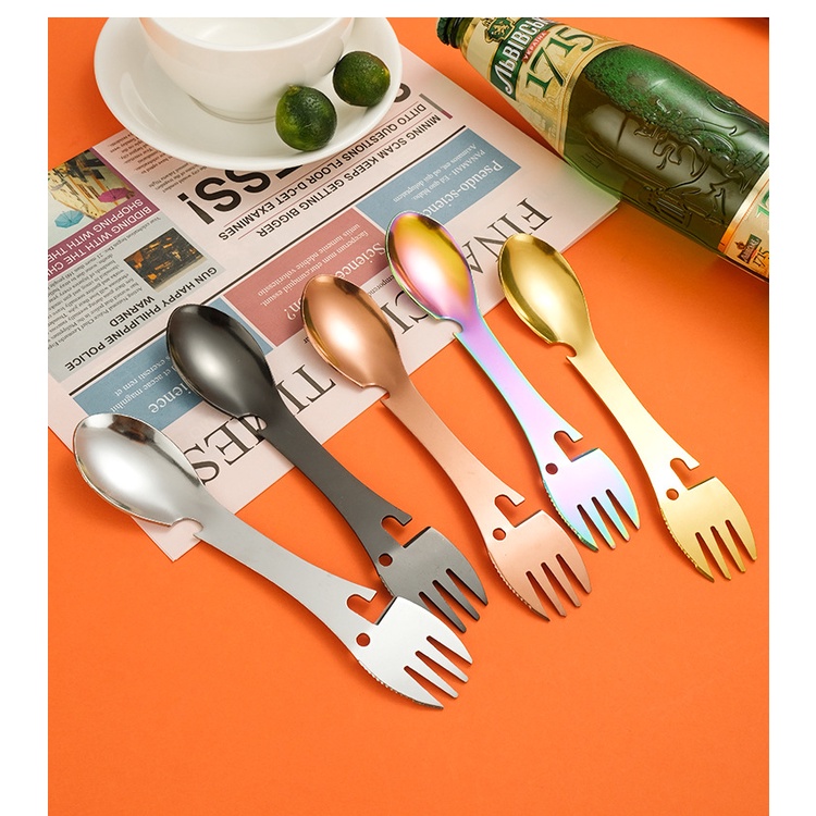 Bộ Muỗng Nĩa Đa Năng Bằng Thép Không Gỉ Dùng Khi Đi Cắm Trại