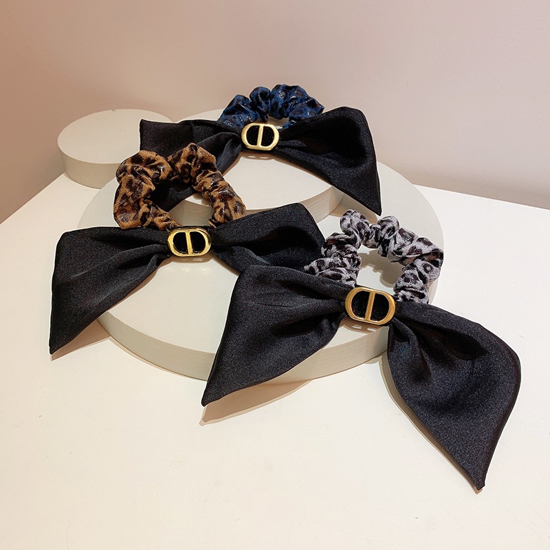 Dây cột tóc da PU thắt nơ họa tiết da báo phong cách cổ điển thời trang