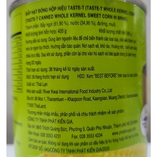 [Hộp 420g] BẮP HẠT ĐÓNG HỘP [Thailand] TASTE-T Whole Kernel Corn (halal) (pkg)