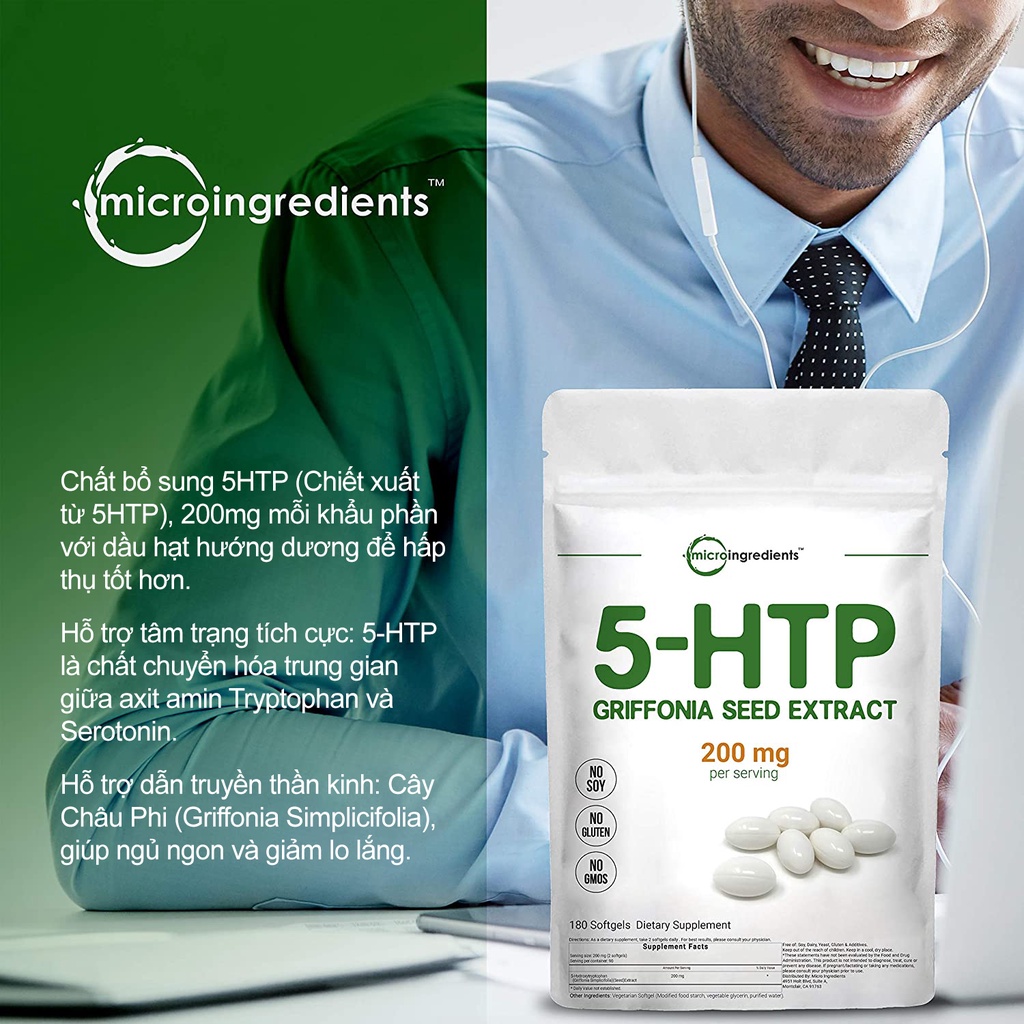 Viên uống hỗ trợ chứng rối loạn giấc ngủ, trầm cảm, lo âu 5 - HTP Micro Ingredients