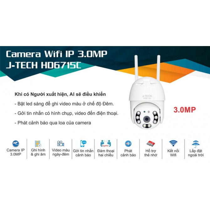 CAMERA WIFI IP J-TECH HD6715 ( XOAY, SMART LIGHT)