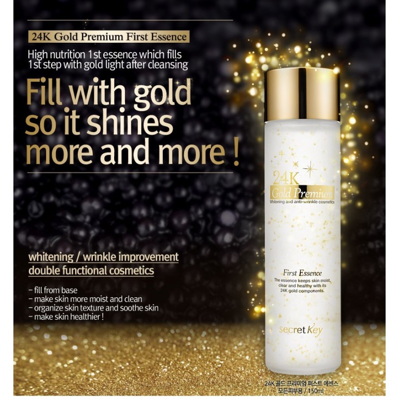 Tinh chất dưỡng da chống lão hóa cao cấp chứa tinh thể vàng Secretkey 24K Gold Premium First Essence 150ml