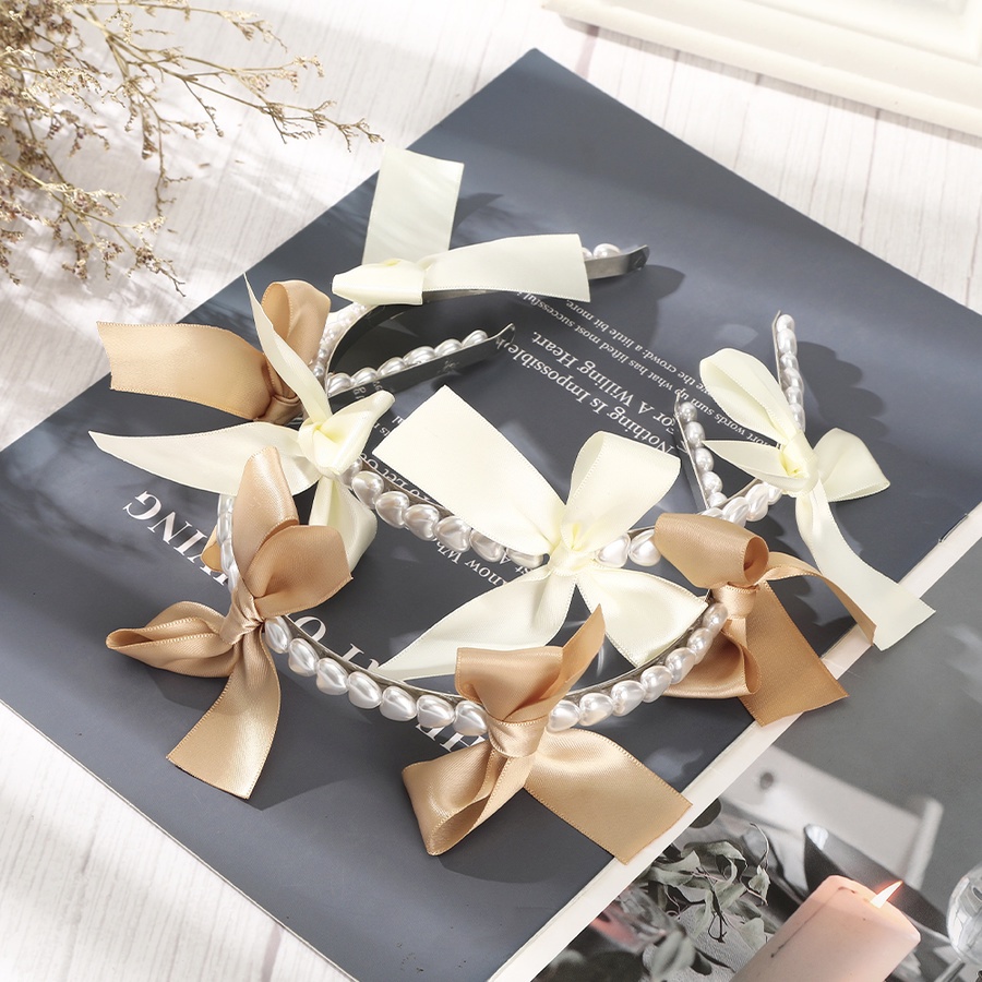 Băng Đô Cài Tóc Đính Nơ Ngọc Trai Dễ Thương Dành Cho Nữ