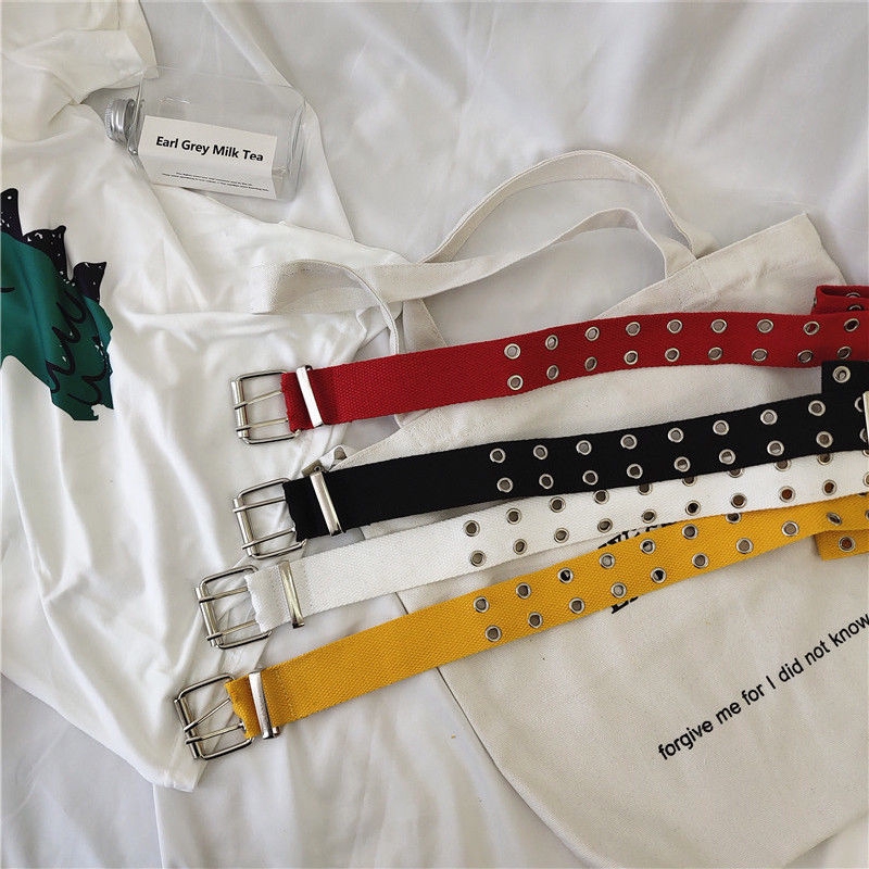 Thắt lưng 22558 vải canvas 2 hàng lỗ nhiều màu thời trang punk bạn trai