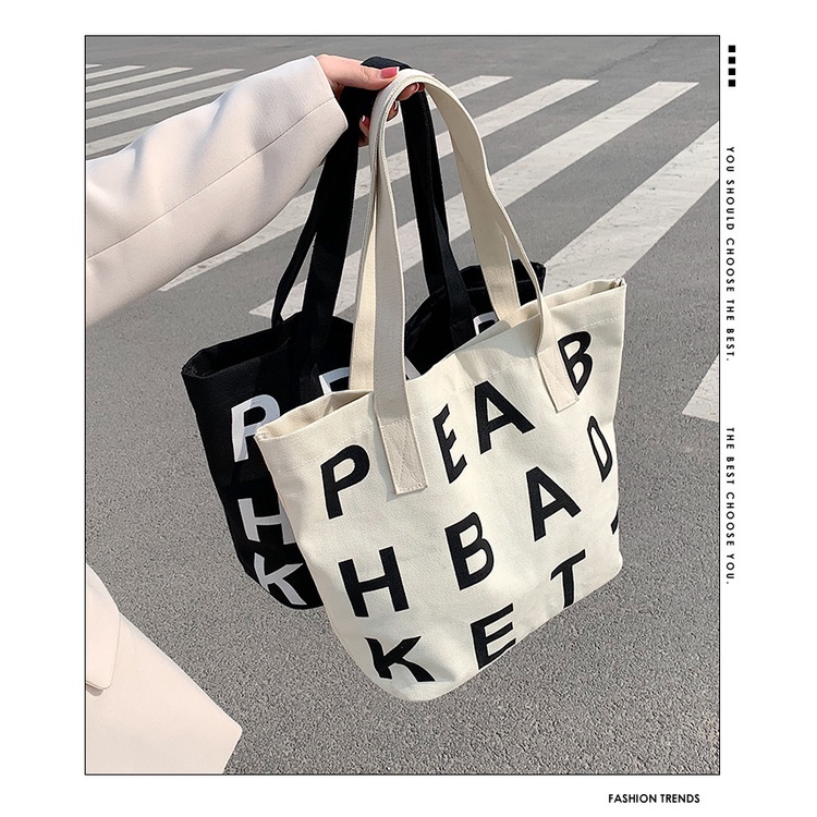 Túi Vải canvas Có In Chữ Phong Cách Hàn Quốc Thời Trang Cho Nữ