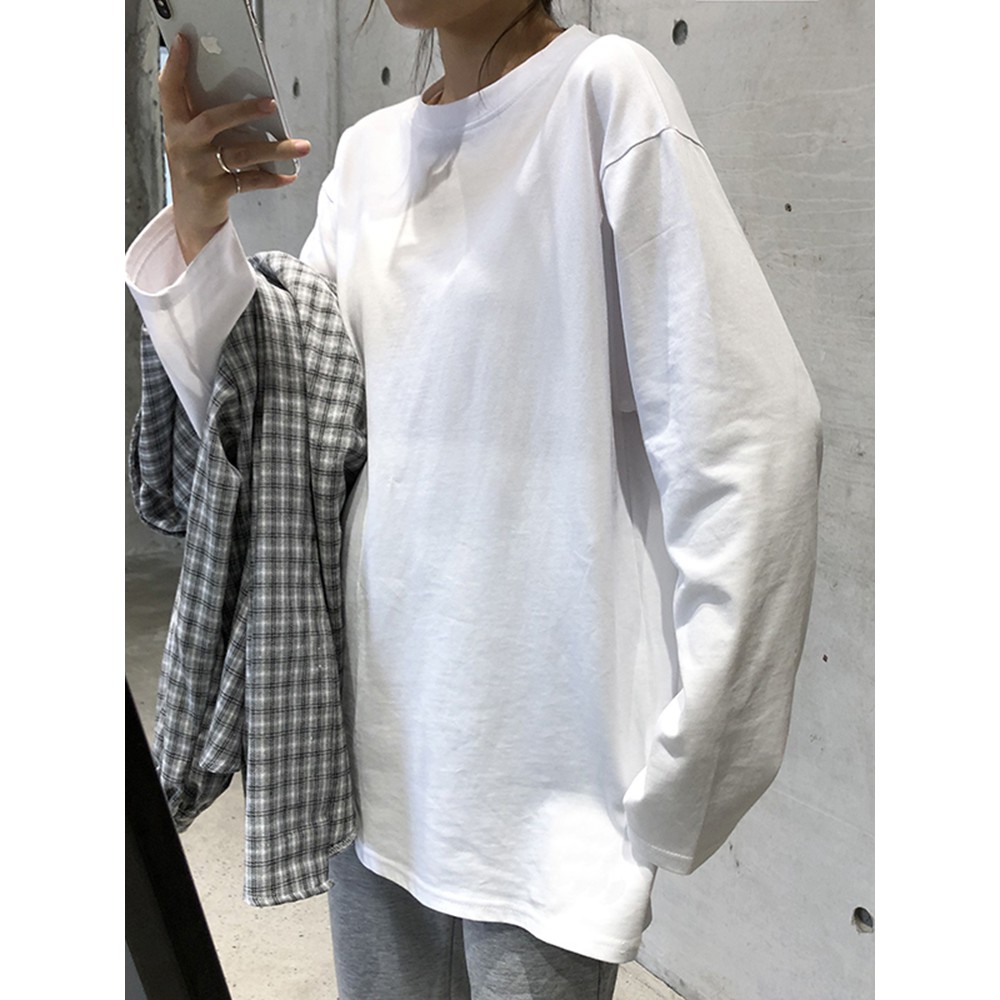 Áo thun nữ dài tay đen/trắng form basic mùa thu style Hàn Quốc