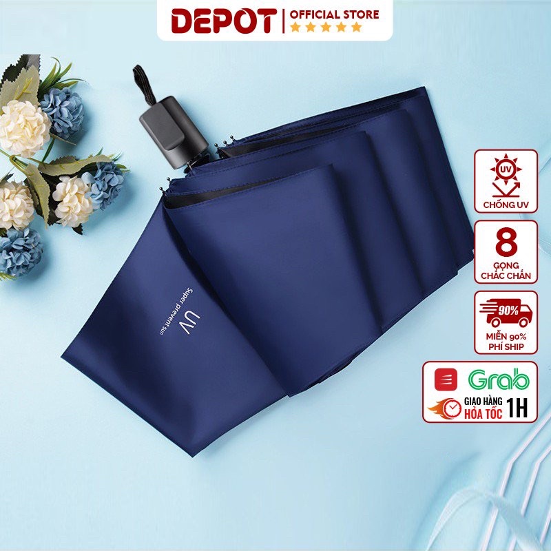 Ô Gấp Gọn Phủ Lớp Chống Tia Uv, Ô Che Mưa Cầm Tay, Dù Chống Nắng DEPOT Cao Cấp - Tặng Túi Đựng Ô