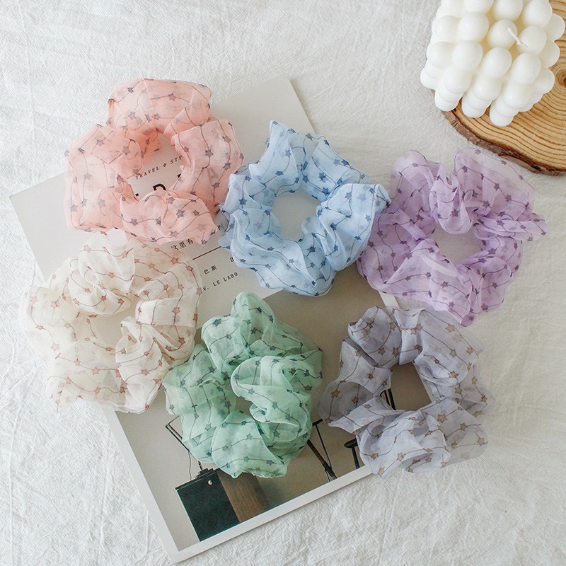 Cột tóc vải von mỏng hot trend cho bạn gái, dây buộc tóc màu ngũ sắc