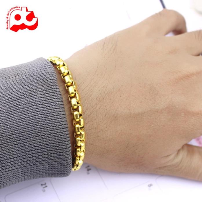 Lắc tay nam cao cấp rẻ đẹp kiểu xích thời trang titan thép không gỉ PT JEWELRY kích cỡ 7mm màu mạ vàng PTLTNA11