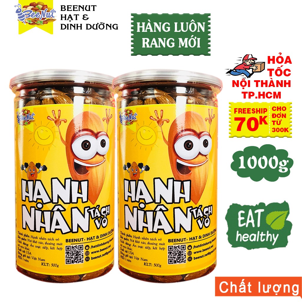 (1KG) (Combo 2 phần 500g) Hạnh Nhân Tách Vỏ Loại Sống/Đã Rang Sấy Mộc - Ăn Vặt hoặc Làm sữa hạt - BeeNut
