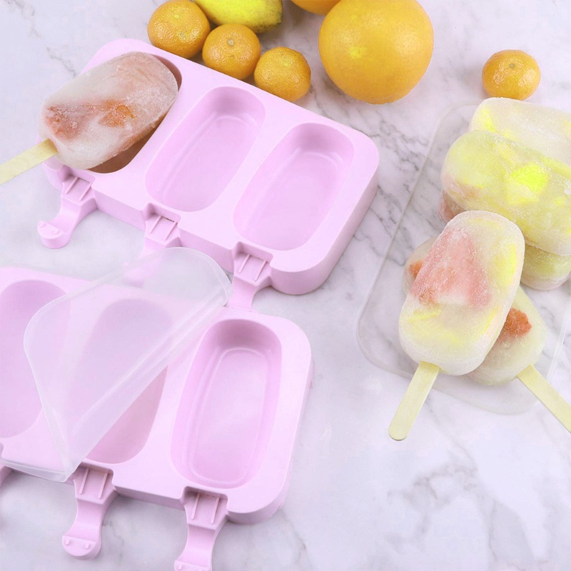 Set 2 Khuôn Silicone Làm Kem / Bánh Tráng Miệng DIY Sáng Tạo Có Nắp Đậy
