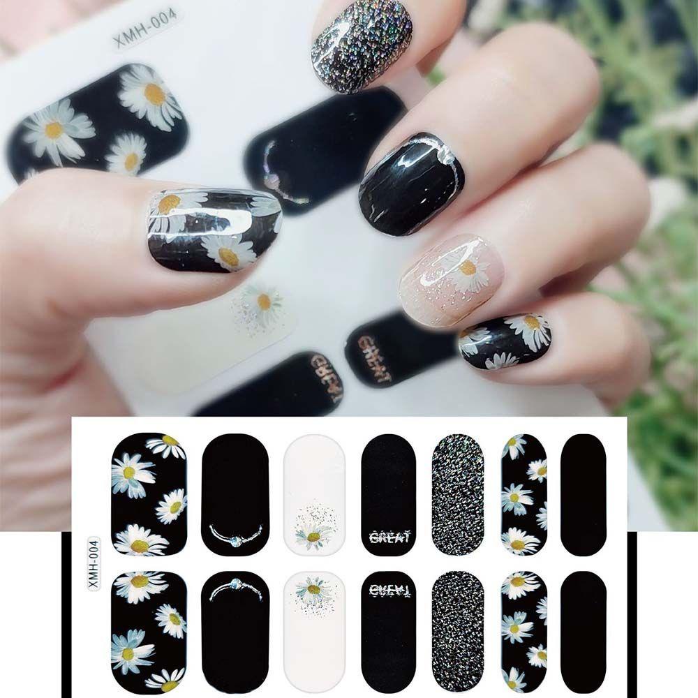 Set 14 Tấm Hình Dán Hoa Cúc 3D Lấp Lánh Trang Trí Móng Nghệ Thuật Mùa Thu Đông