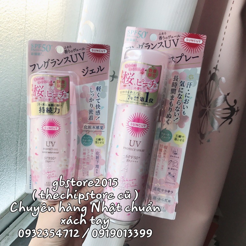 ( Hàng Nhật chuẩn store, có bill ) Kem Chống Nắng Kose Suncut UV Protect Spray Sakura & Peach SPF50+ PA++++