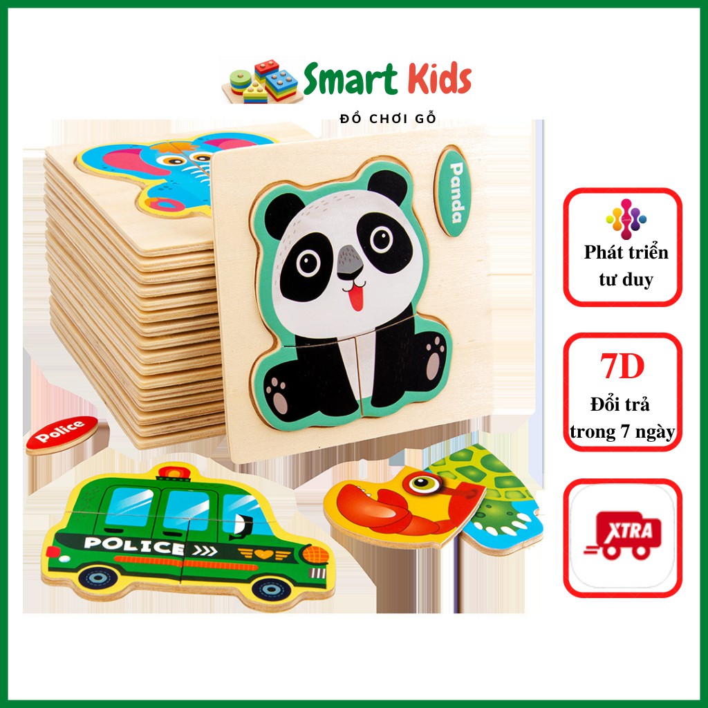 [Quà tăng Sticker] Đồ chơi xếp hình gỗ, Tranh lắp ghép cho bé 1-6 tuổi Smart Kids