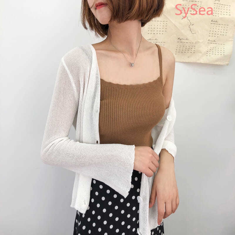 Áo Hai Dây Dệt Kim Màu Sắc Đơn Giản Cho Nữ