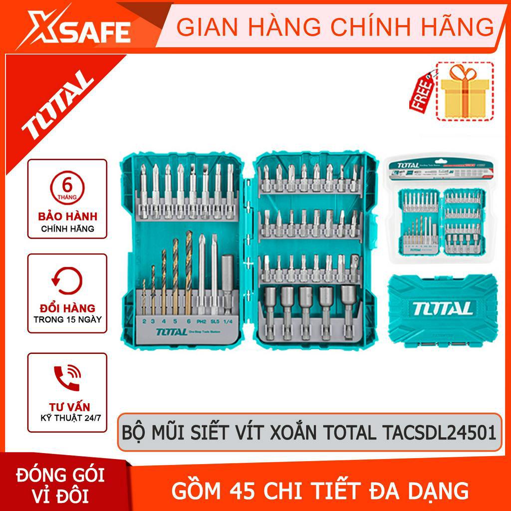 Bộ 45 mũi siết vít và mũi khoan HSS TOTAL TACSDL24501 nhiều kích thước tiện ích, hộp nhựa tránh thất lạc - chính hãng