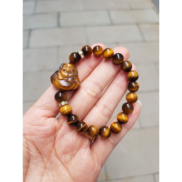 Vòng Tay ĐA M.HỔ Vàng Mix Phật Quan Âm, Phật Di Lặc Bình An