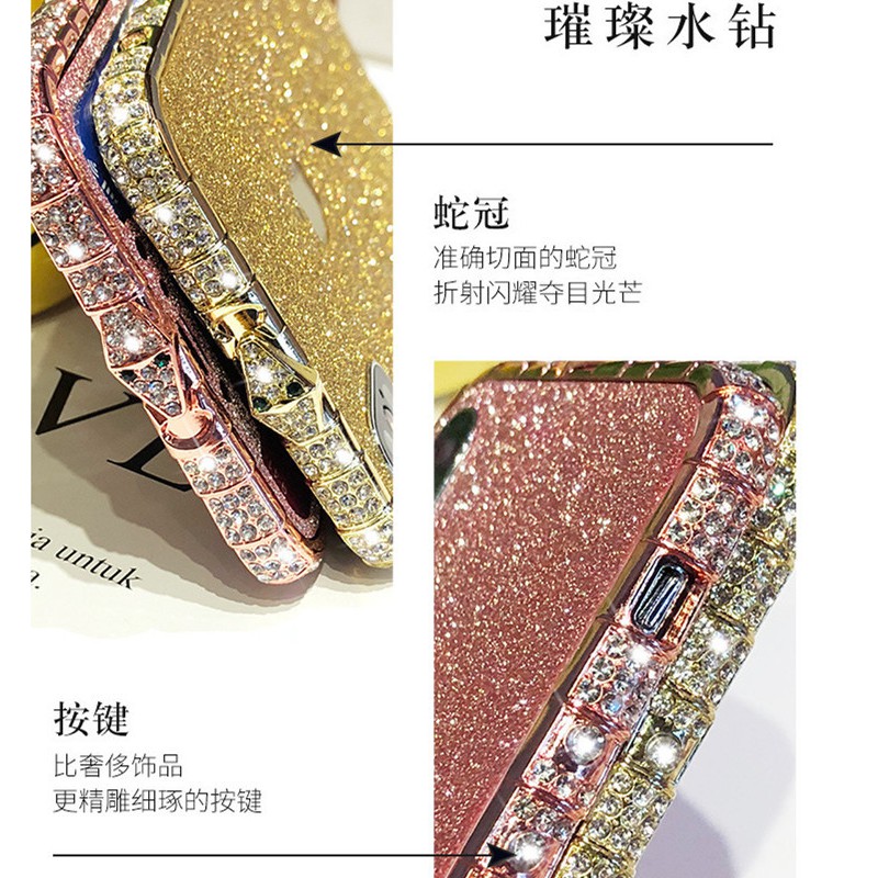 Ốp điện thoại khung kim loại đính đá lấp lánh chống sốc/bụi/bụi bẩn bảo vệ cho Iphone 13 12 11 pro xs max 7 8plus
