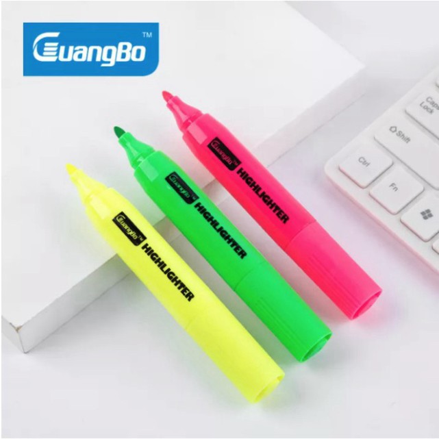 Bút nhớ dòng/highlight Guangbo 2 đầu 3 màu xanh lá, hồng, vàng H06081G-Y-P
