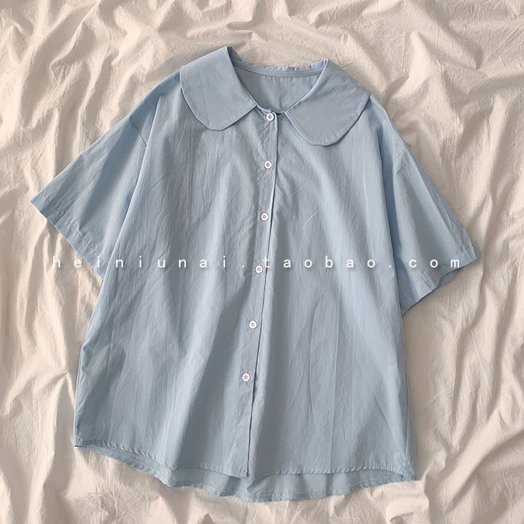 Áo sơ mi hàn quốc A.217, áo sơ mi trơn cổ bèo cộc tay hai màu cực xinh | BigBuy360 - bigbuy360.vn