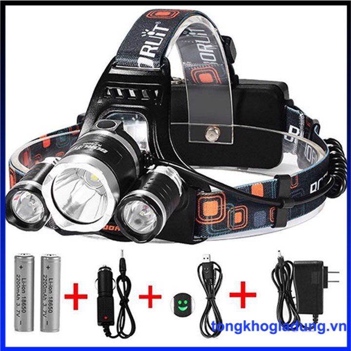 Đèn Pin Đội Đầu 3 Bóng Led Siêu Sáng HIGH POWER HEADLAMP T6, Sạc Pin Siêu Tiện Dụng