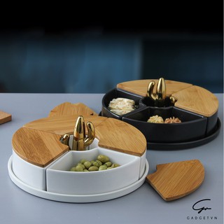 Khay mứt sứ Ceramic 4 ngăn