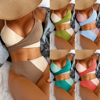BBB Women's Solid Color Cross Strap High Waist Bikini Sexy Swimsuit