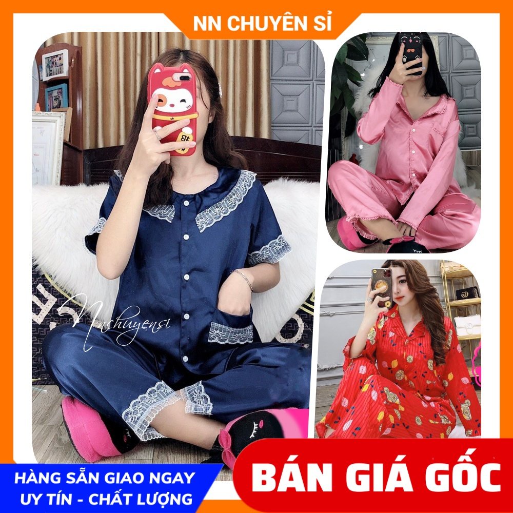 Đồ bộ nữ mặc nhà chất phi lụa cấp siêu mềm mát thêu chữ thêu họa tiết phối màu dễ thương ĐBPL