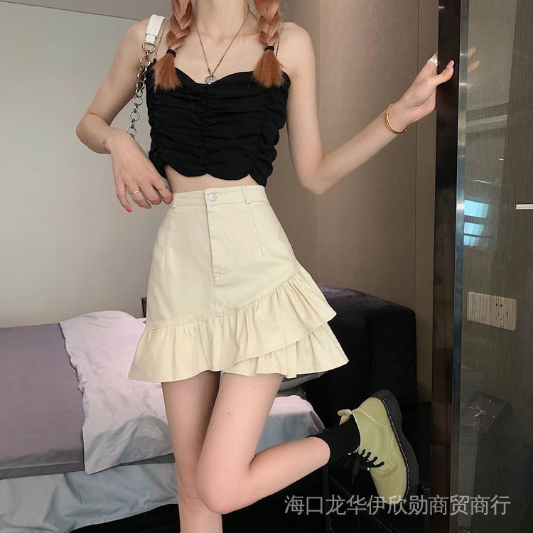 Quần Short Thể Thao Lưng Thun Phối Dây Rút Phong Cách Hàn Quốc Thời Trang Mùa Hè 2022 Cho Nữ Chân Váy Denim Chống Nắng Màu Trắng Thời Trang Cho Nữ