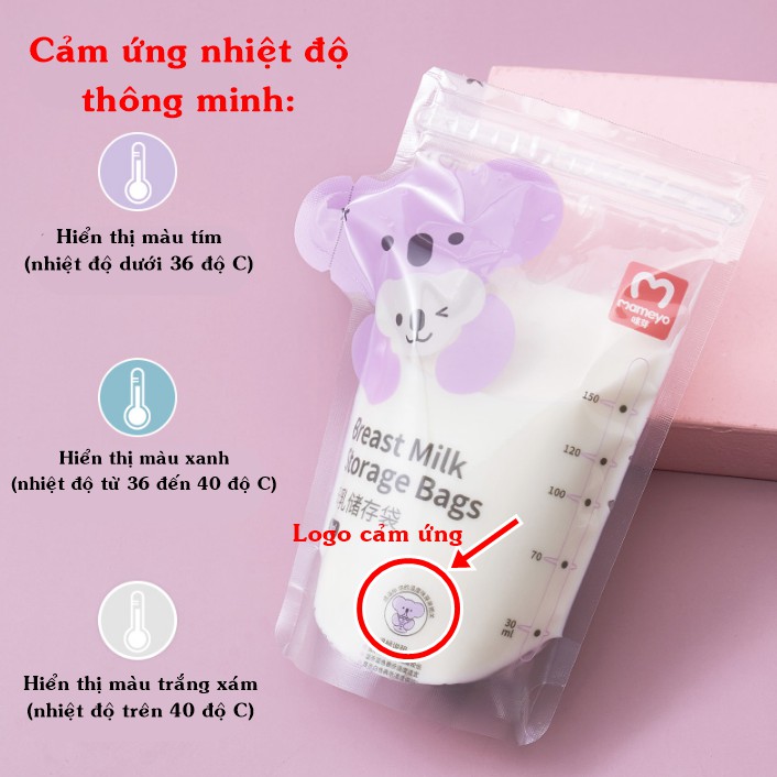  [Mẫu Mới] Túi Trữ Sữa Mameyo Cảm Ứng Nhiệt Thông Minh 150ml (30 Túi/Bịch)