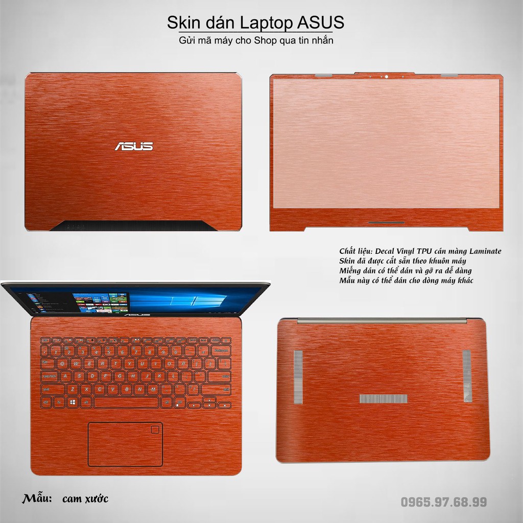 Skin dán Laptop Asus màu cam xước (inbox mã máy cho Shop)