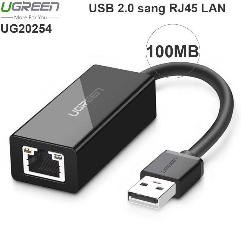 Dây chuyển USB 2.0 sang Lan RJ45 10/100mbps, chip AXIS88772 UGREEN CR110 20253/20254 - Hàng Chính Hãng