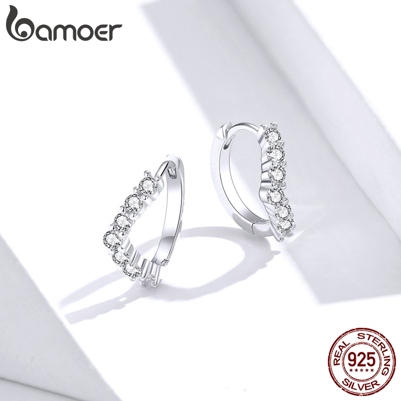 Khuyên tai nữ Bamoer mạ bạc 925 hình chữ v thời trang 2018