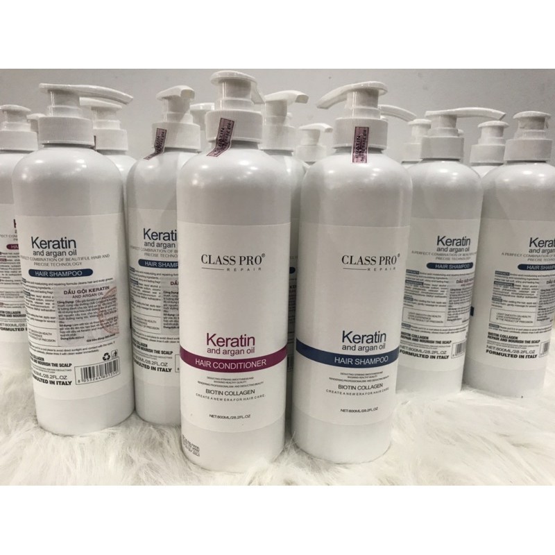 Cặp Dầu Gội Xả Class Pro Keratin Chuyên Phục Hồi Mềm Mượt 800ml x 2